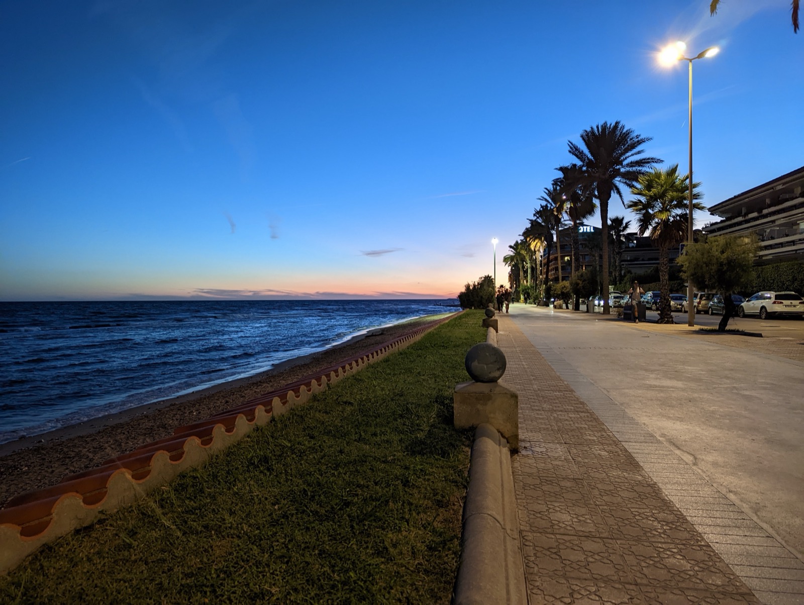 Sitges promenade at sunset